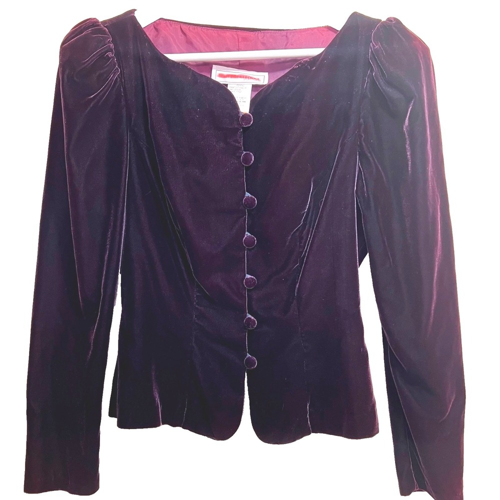 Scott McClintock Velour Vtg Blouse 6 Plum Velvet Puff Long Slv Button Victorian